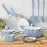12pc Ceramic Cookware Set, Blue Linen Pots and Pans Set Kitchen Cookware Set